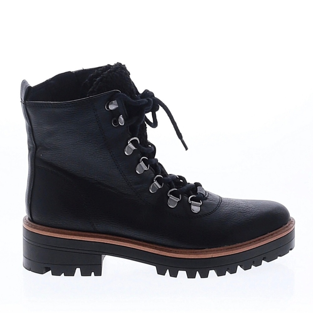 American Eagle Black Combat Boots with Faux Fur Trim, Size 8M